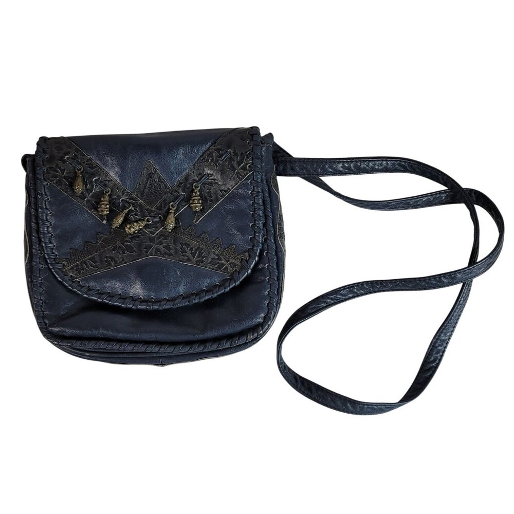 Viva Of California Shoulder Bag Blue Beads Whipstitch Magnet Zipper Vintage READ